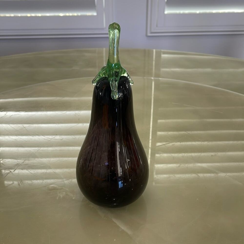 Handmade Blown Glass Egg -plant Shape  Purple